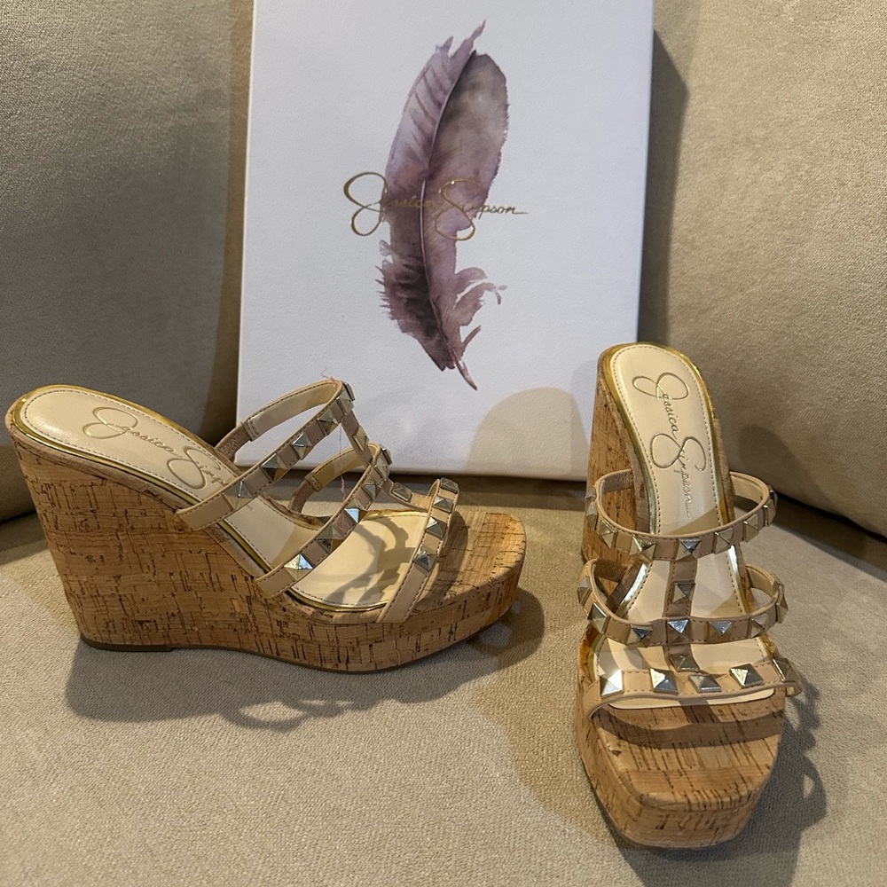 Jessica Simpson Sourie Buff Studded Wedge Sandals